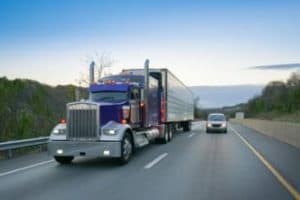 A truck driving on a highway in Fredericksburg, Virginia.