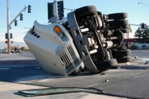 A truck accident on the road in Charlottesville, Virginia.